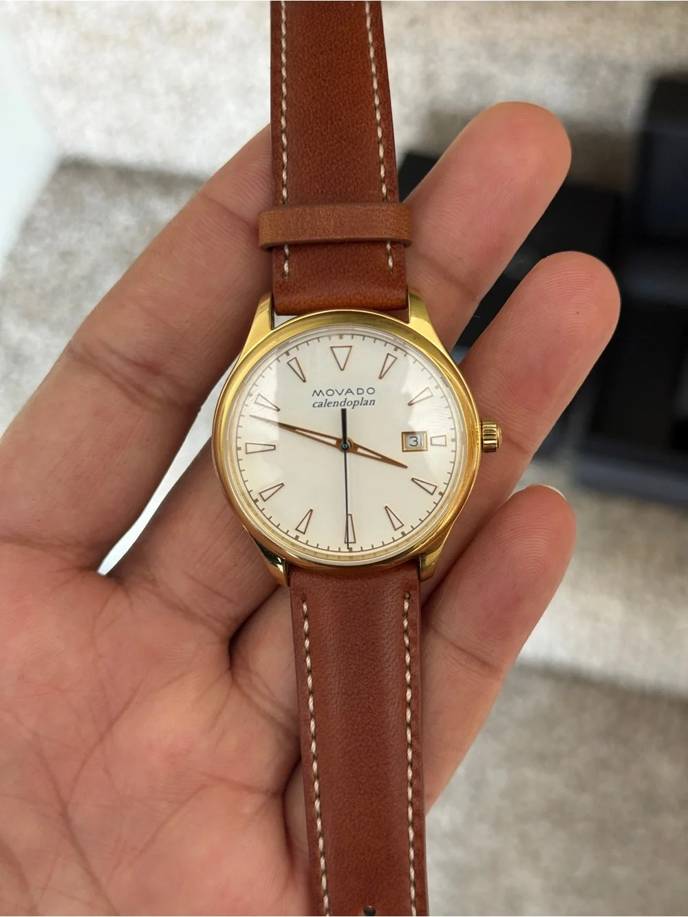 MOVADO Heritage Calendoplan Ivory Dial brown Leather Strap Men's Watch
